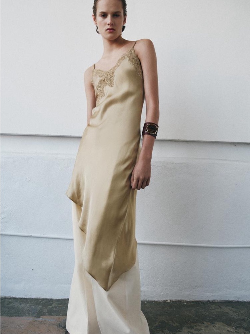 ZARA BNWT ASYMMETRIC SATIN DRESS. LIGHT BEIGE 6895/053/721 - Picture 7 of 12